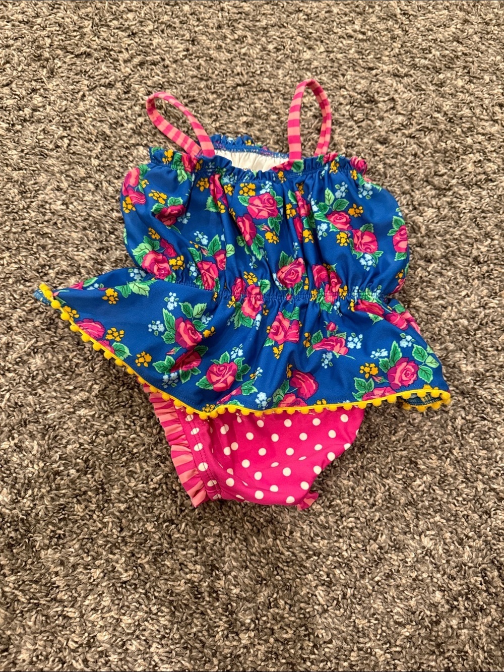Matilda Jane Girls Blue Floral Pink Polka Dot Two-Piece Swimsuit - Picture 2 of 3